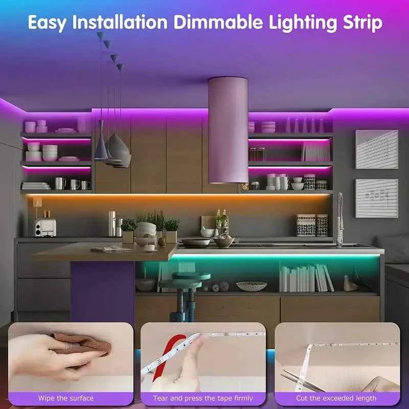 RGB LED Strip Light 1-40m with Music Sync, 44-Key Remote & APP Control, 5V USB Flexible Tape for Home TV Backlight Decor