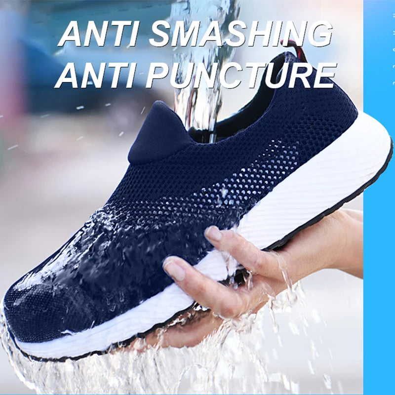 Breathable Safety Shoes Man Steel Toe Anti-Puncture Reinforced Sole Men's Work Shoes Lightweight Slip Resistant Safety Sneaker - Shoppiline