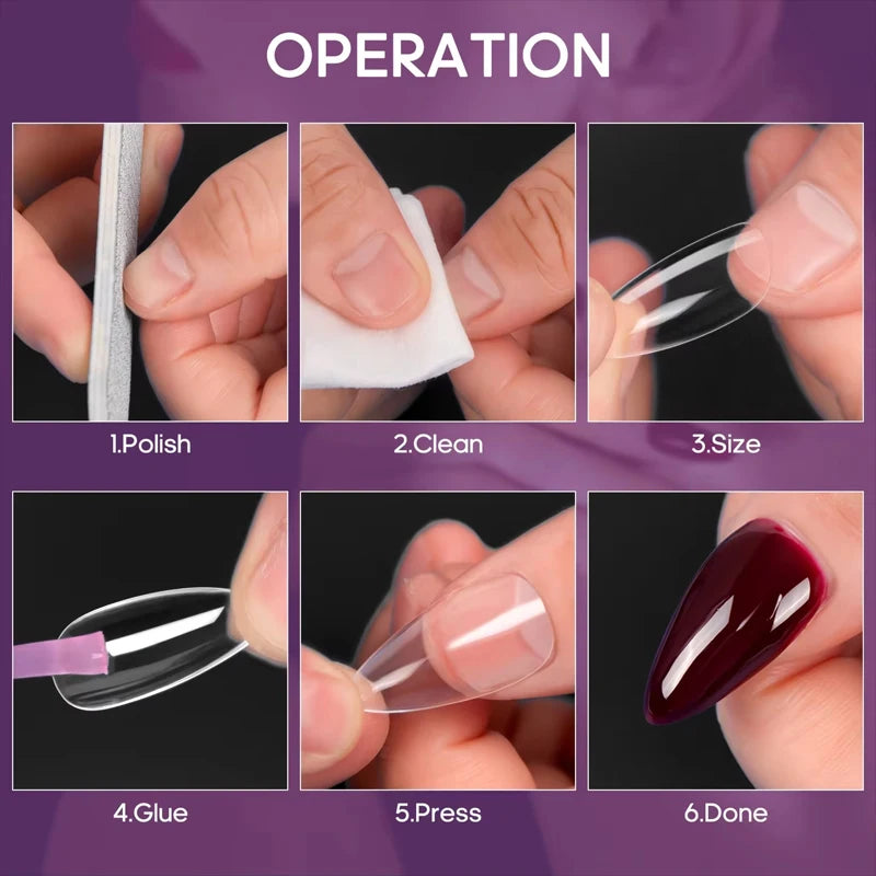 Almond False Nail Tips Clear Matt Soft Fake Nails Extension 12 Sizes for Home DIY Nail Salon Manicure