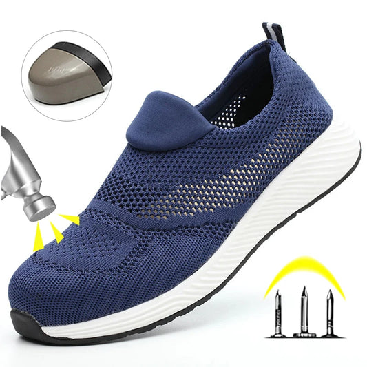 Breathable Safety Shoes Man Steel Toe Anti-Puncture Reinforced Sole Men's Work Shoes Lightweight Slip Resistant Safety Sneaker - Shoppiline