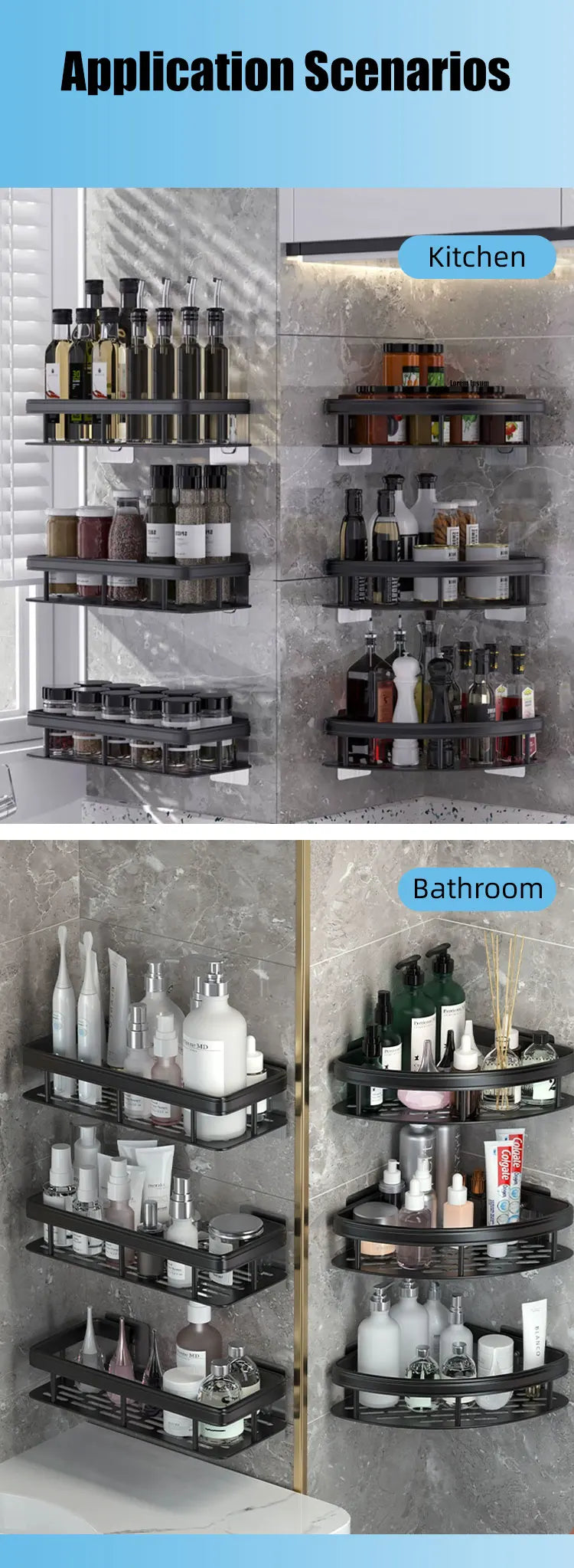 Bathroom Storage Rack No Drill Shelves Wall Mounted Corner Shelf Shower Holder For WC Shampoo Organizer Bathroom Accessories