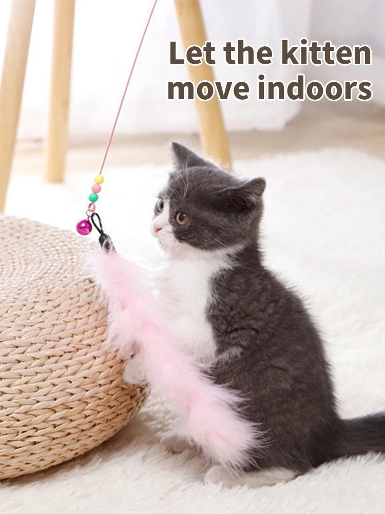 Cat Teaser Toy Interactive Bell & Feather Wand Long Suction Cup Pole for Exciting Playtime Adventures - Ultimate Cat Toy