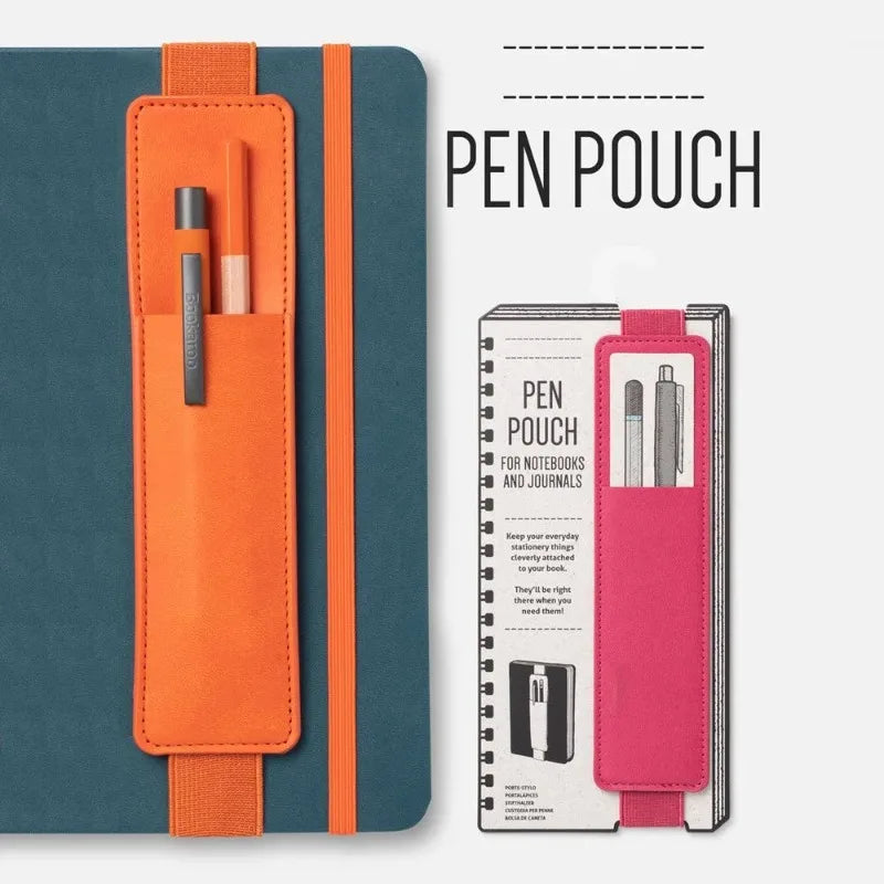 Pu Leather Pen Bag Elastic Buckle Book Notebook Fashion School Pen Case for Office Meeting Easy Carry Office Student Stationery