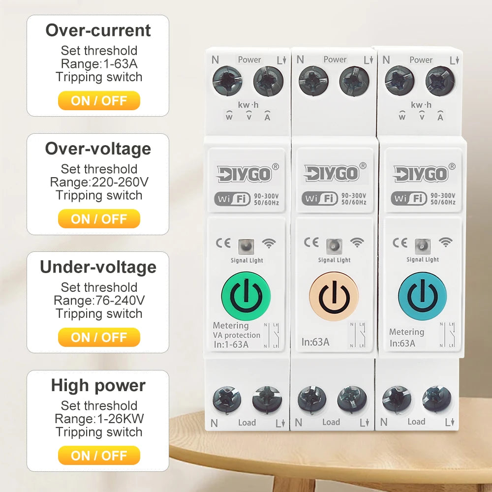 Tuya WIFI Smart Circuit Breaker 1P+N Over-Voltage/Current/Power Protector Under Voltage Protection Voice Remote Control Switch