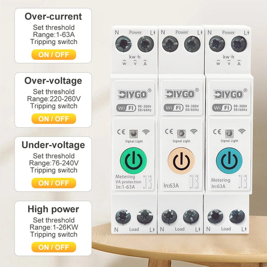 Tuya WIFI Smart Circuit Breaker 1P+N Over-Voltage/Current/Power Protector Under Voltage Protection Voice Remote Control Switch