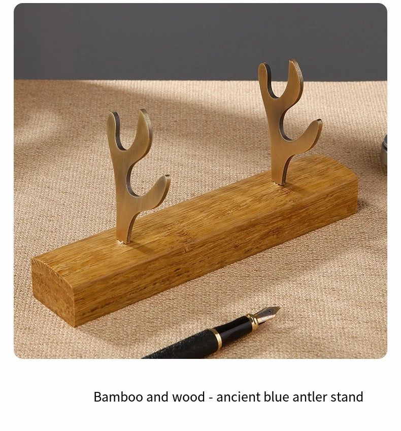 Solid wood pen holder metal antler storage stand ebony bamboo wood desktop ornaments office student pen holder display stand