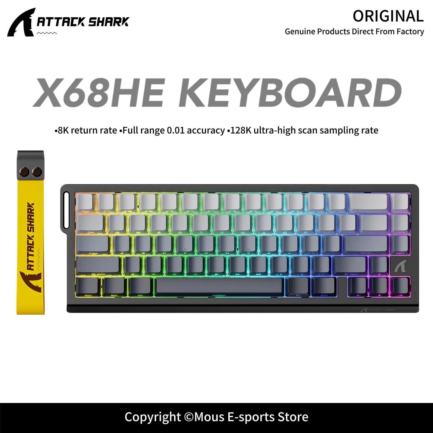 X68HE ATTACK SHARK X68PRO RGB Magnetic Mechanical Keyboard 0.01mm RT Accuracy 128K Rate 0.125ms and 8000Hz for E-sports