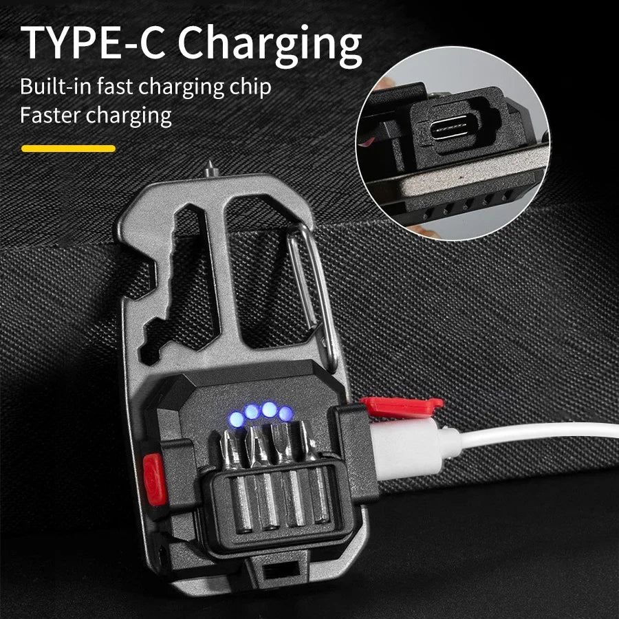 Ultra Small Mini LED Light Rechargeable Keychain Light Outdoor Camping COB Work Light Portable Pocket Wrench Screwdriver