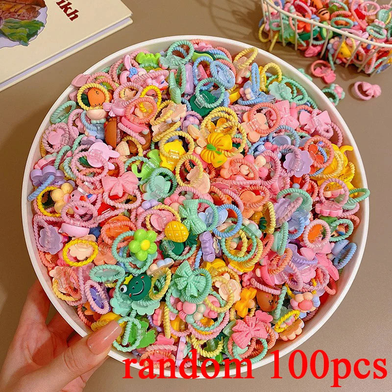 50Pcs/Lot Children Hair Accessories Girls Cartoon Elastic Hair Bands Baby Head Rope Kids Small Animal Headband Cute Headdress
