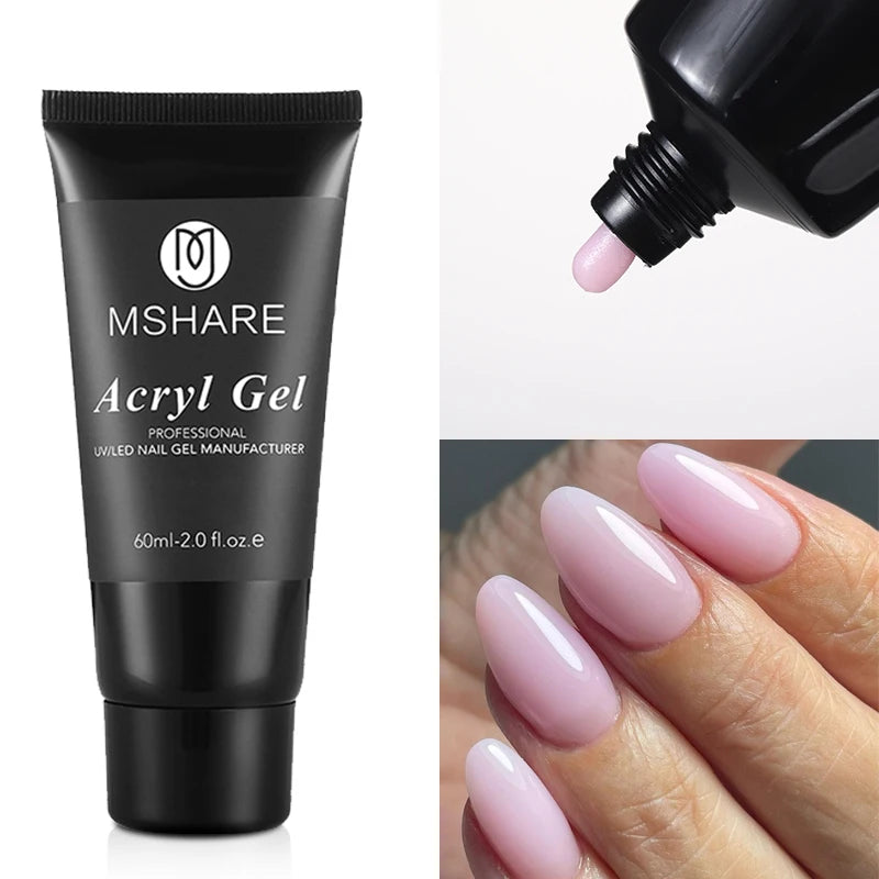 MSHARE Poly Nails Acryl Gel 60ml Builder UV Led Acrylgel Nagelverlängerungen Acryl Rosa Weiß Klar Acrylat HEMA TPO-freies Gel