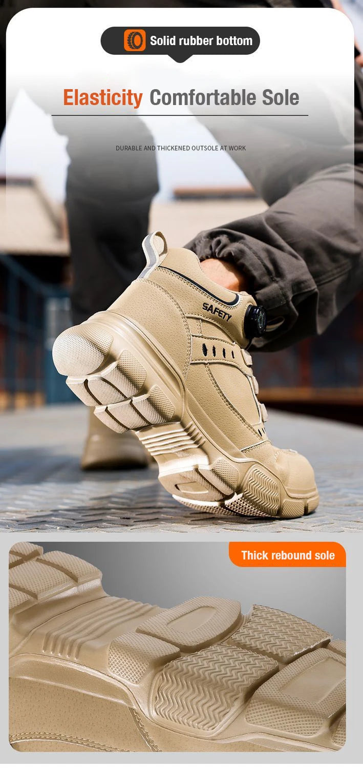 Men Steel Toe Safety Work Boots Anti-smash Puncture Proof Kevlar Midsole Waterproof Lightweight Industrial Shoes Rotary Buckle