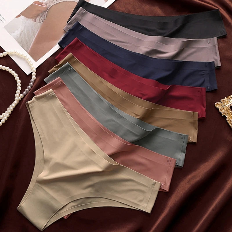 4PCS/Set Seamless Brazilian Panties Women's Sexy Lingerie Cool Ice Silk Low Waist Briefs Soft Solid Ultra-thin Bikini Underwear