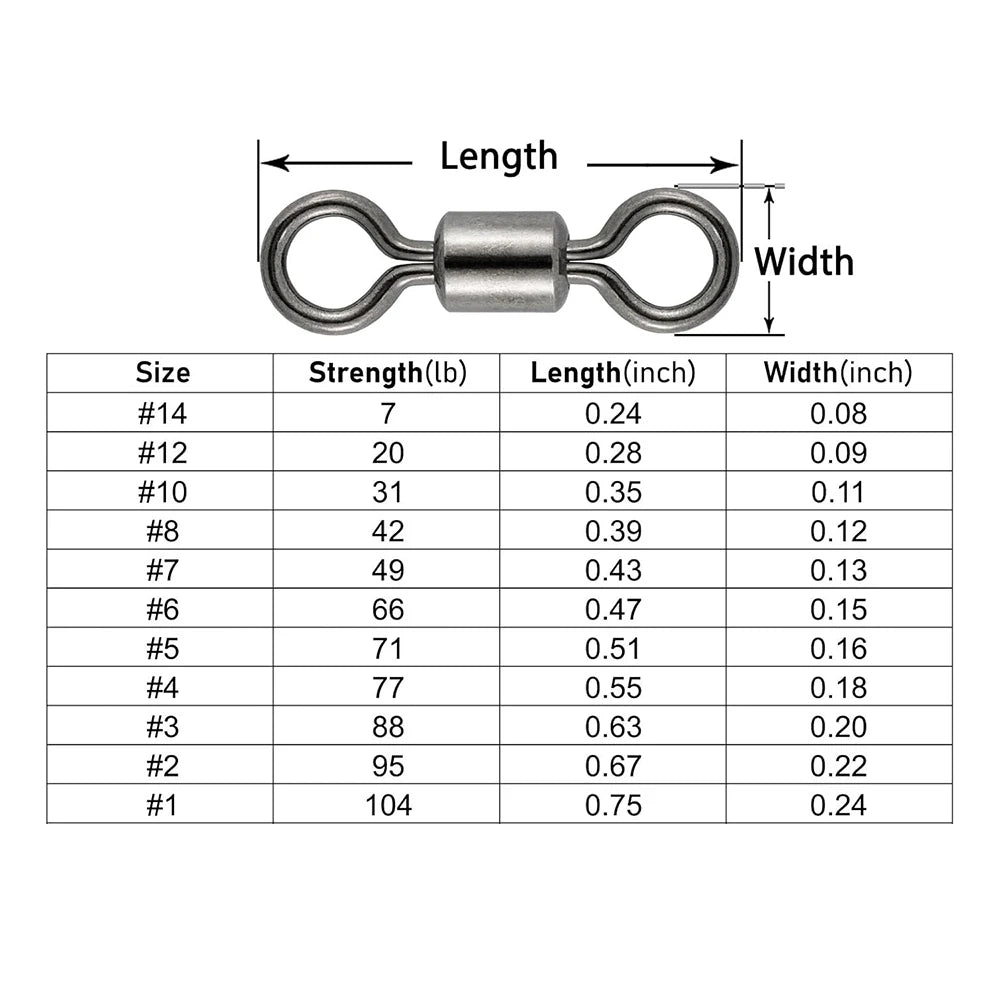 50 pcs Bearing Swivel Fishing Connector Stainless Steel Carp Snap Fishhook Lure Solid Ring Swivel Tackle Equipment Accessories