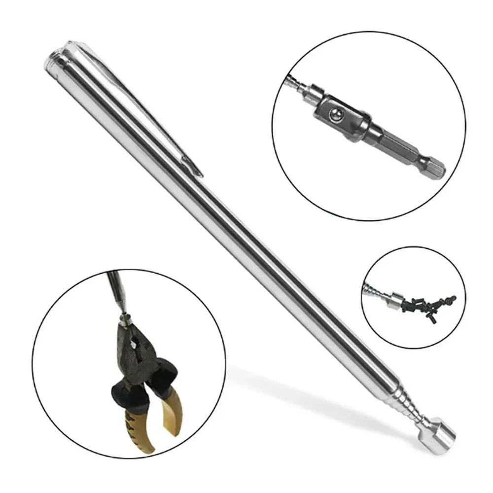 1PC Silver/Black Portable Telescopic Magnetic Pen Pick Up Hand Tool Capacity for Picking Up Nut Bolt Extendable Pickup Rod Stick