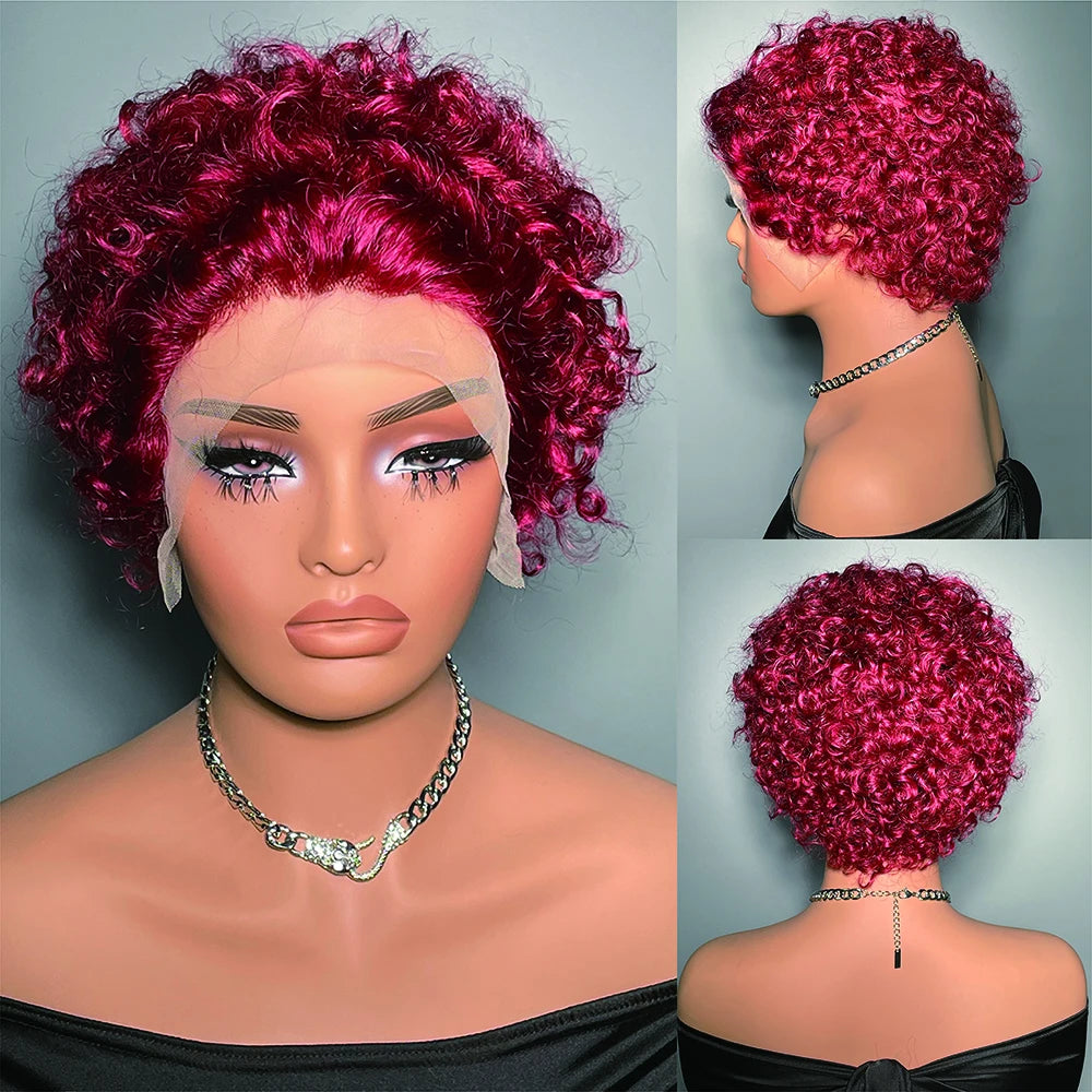 Kurze lockige Perücke Transparente Lace-Front Echthaarperücke Pixie Cut Perücken Brasilianische Wasserwelle Echthaarperücken für Frauen