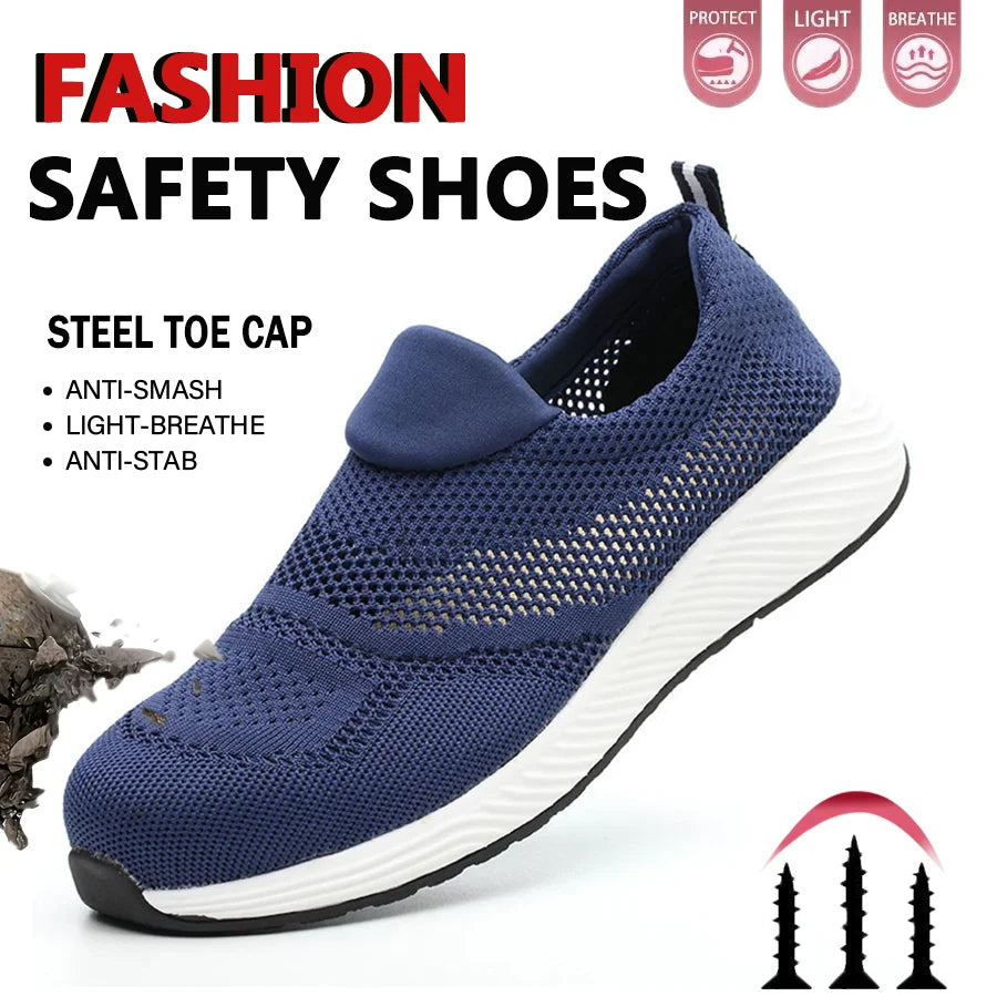 Breathable Safety Shoes Man Steel Toe Anti-Puncture Reinforced Sole Men's Work Shoes Lightweight Slip Resistant Safety Sneaker - Shoppiline