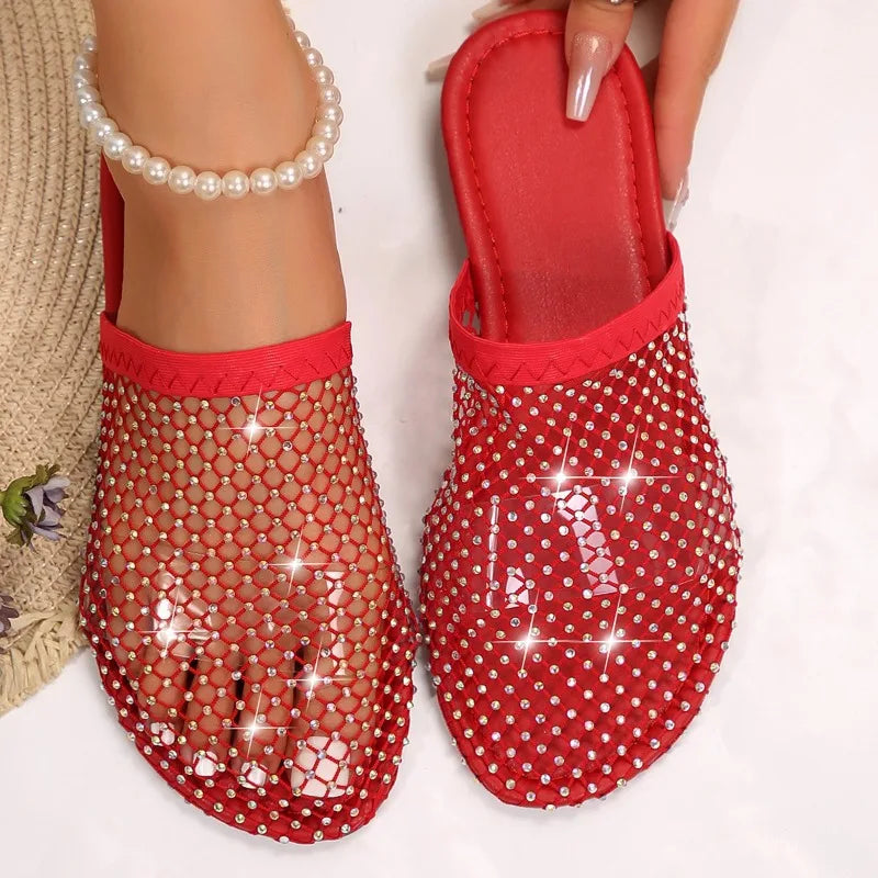 Women Slippers 2024 Women Summer New Round Head Slippers Water Diamond Flat Home Anti-skid Sandals Slides Women Zapatos De Mujer