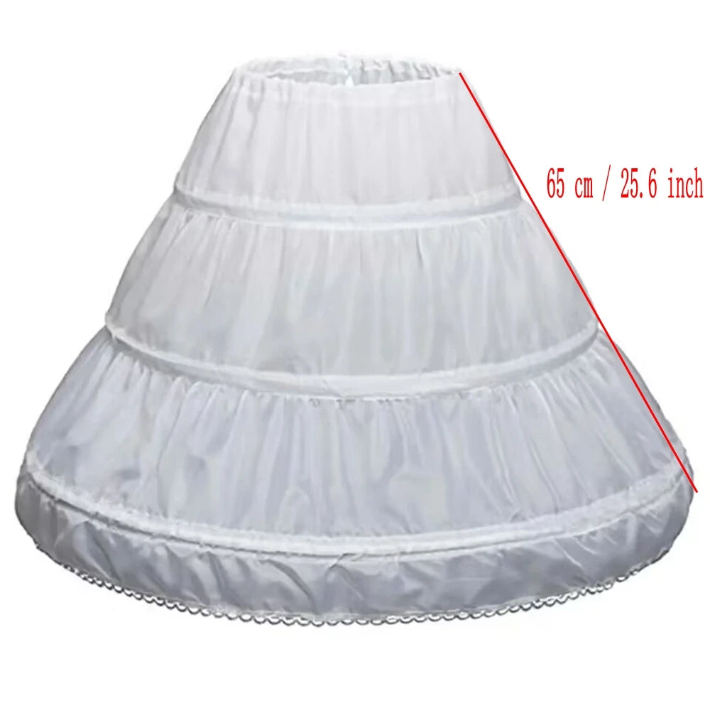 White Children kids Petticoat A-Line 3 Hoops One Layer Flower Girls Crinoline Lace Trim Flower Girl Dress Underskirt