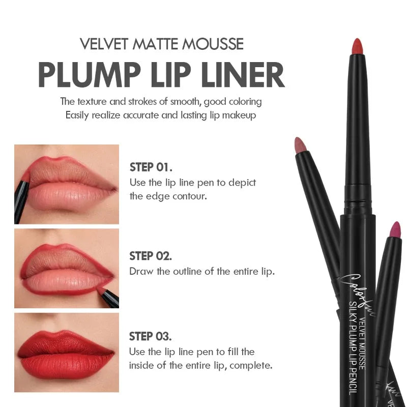 Wasserfester Matter Lipliner-Stift Rot Kontur Lippenstift Langanhaltend Antihaftend Feuchtigkeitsspendendes Lippen-Make-up 12 Farben
