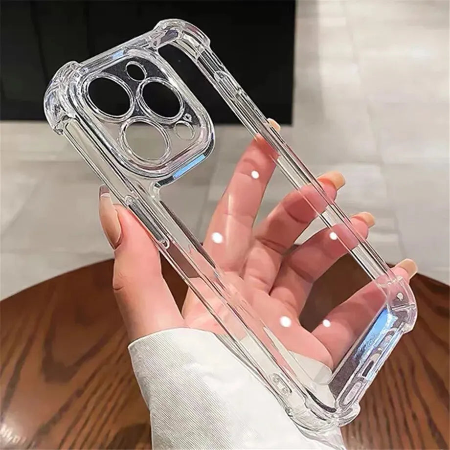 Luxury Shockproof Clear Phone Case For iPhone 15 14 13 12 11 Pro Max 14 15 Plus Silicone Bumper Transparent Hard Back Cover
