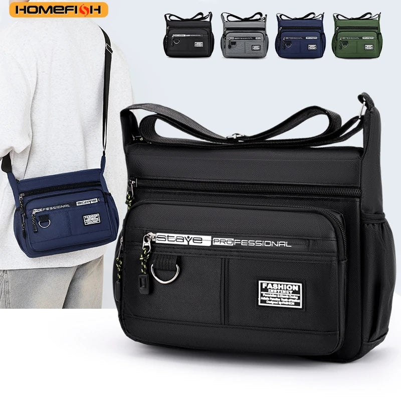 HOMEFISH Men's Cross-Body Bag with Multi-Layered Pockets, Adjustable Shoulder Strap, Business Single-Shoulder Bag