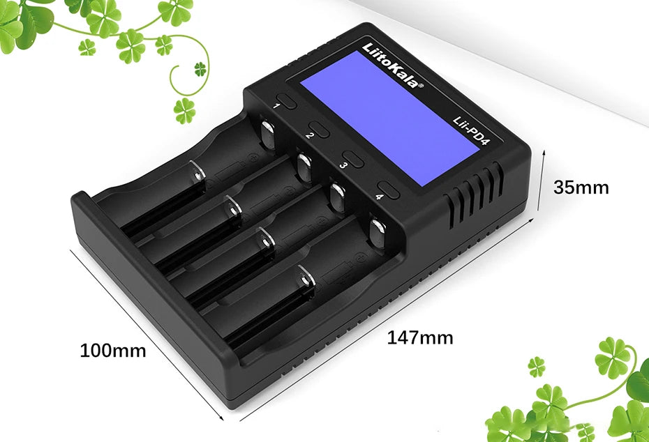 LiitoKala Lii-PD4 AC PD Charger LCD Fast Charging 4-Bay for LiFePO4 3.2V 21700/18650/AA/AAA Multi-Protection Auto-Detect