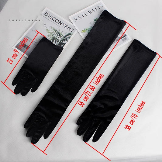 Elegante Brauthandschuhe aus weißem Elfenbein-Satin für Damen, lange Hochzeits-Handschuhe mit vollen Fingern, Opernhandschuhe, Abend- und Ball-Kostümhandschuhe, 1 Paar