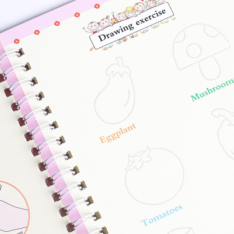 4 Bücher Englisch Übungsheft Zauberstift Nachfüllpackung Automatisch Verschwindende Tinte Kinder Schreibaufkleber Übung für Kinder Erleuchtungsgeschenk