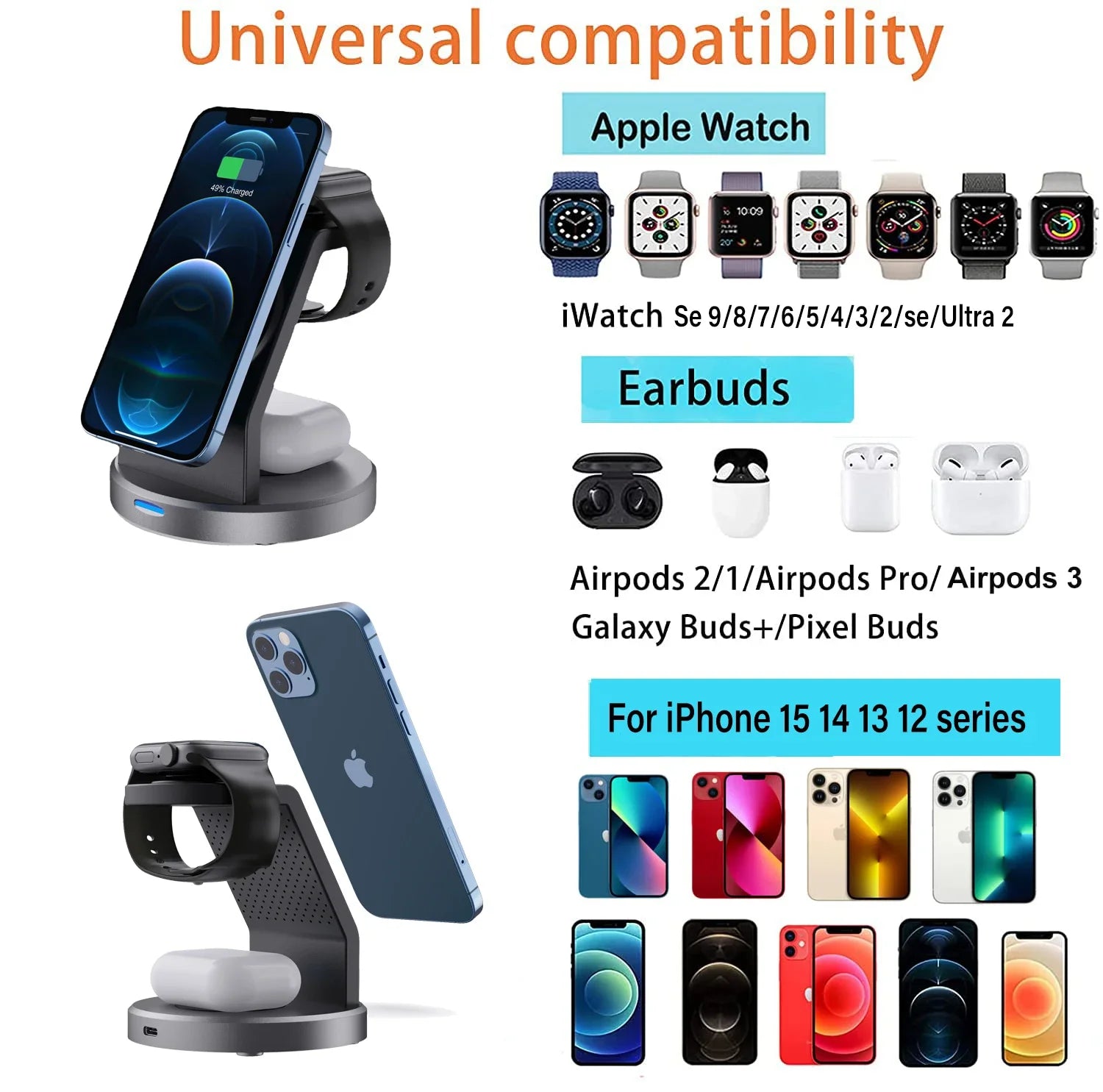 3 In 1 Magnetic Wireless Charger Stand For iPhone 15 14 13 12 Pro Max iWatch AirPods Station Dock MagSafe Fast Charging Station - Shoppiline