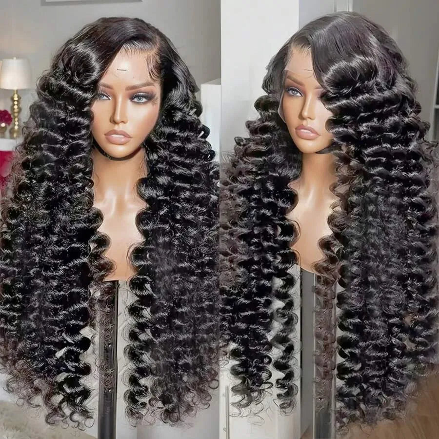 High Density Loose Deep Wave Lace Frontal Wig 30 40 Inch Lace Front Brazilian Curly Wigs 13x6 Hd Lace Frontal Black Human Hair