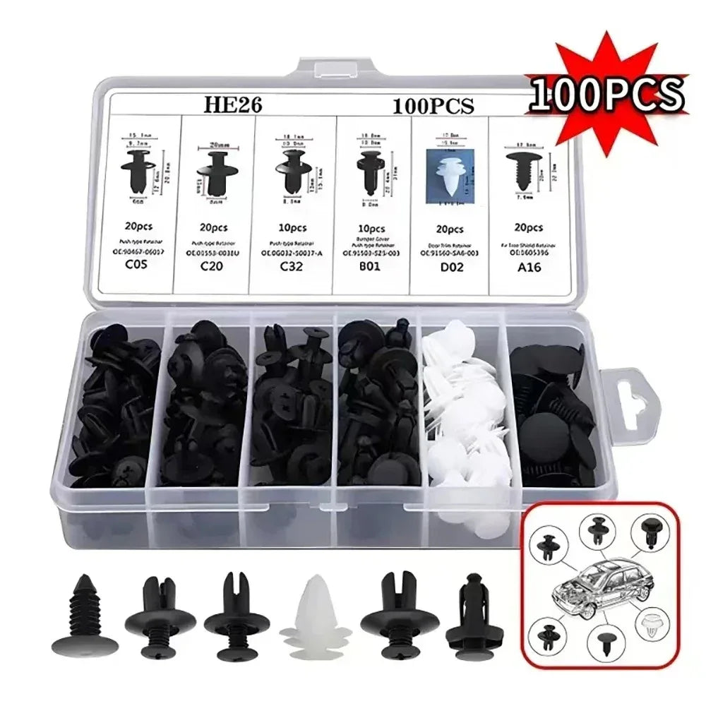 50-101PCS Auto Fastener Clips Kit Multi-Size Retainers For Car Fender Bumper Used For Auto Garage And Assembly