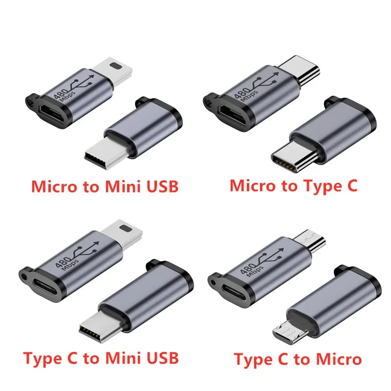 VIKEFON Type C Female to Micro USB/Type Female to Mini USB/Micro USB Female to Type C/Micro USB Female to Mini USB Plug Adapter