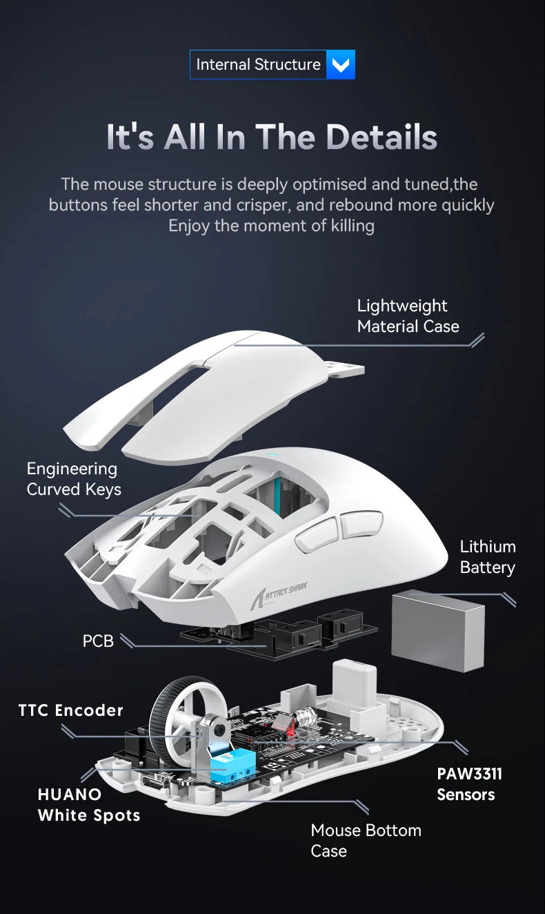 Attack Shark X11  X11SE Wireless Gaming Mouse 3-Mode , PAW3311, 22000DPI, 400IPS, PC Gaming Mouse