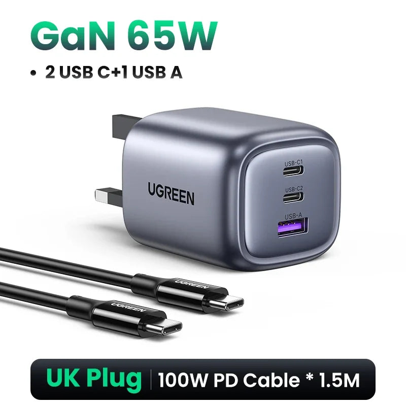 UGREEN 65W GaN Charger Quick Charge 4.0 3.0 USB C Charger for iPhone 17 16 15 Pro Max Laptop Macbook Air Tablet PD Fast Charger - Shoppiline