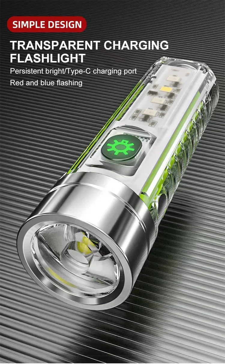 Multifunction Portable Torch Camping Lights USB C Rechargeable LED Flashlight LED MINI Keychain Light with Tail Magnet Uv Light