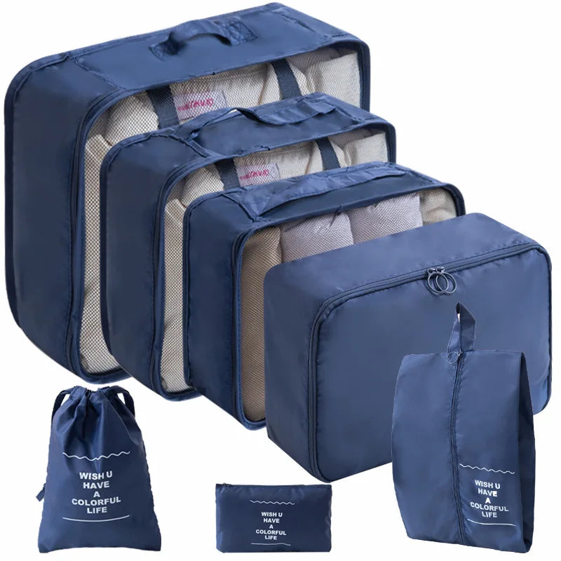10/7-teiliges Set Reise-Organizer Aufbewahrungstaschen Koffer Packwürfel Tragbarer Kleiderschrank Gepäck Kleidung Schuhtasche Faltbar