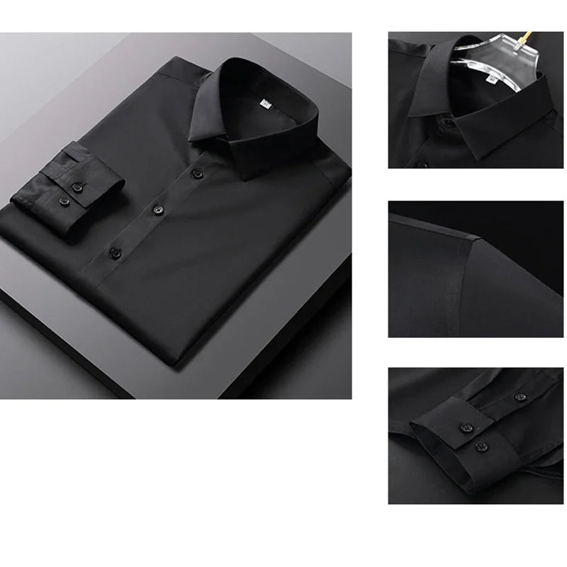 New Men's Business Casual Long Sleeved Solid Color Shirt Wrinkle Resistant Wrinkle Free Comfortable All Season Versatile Top