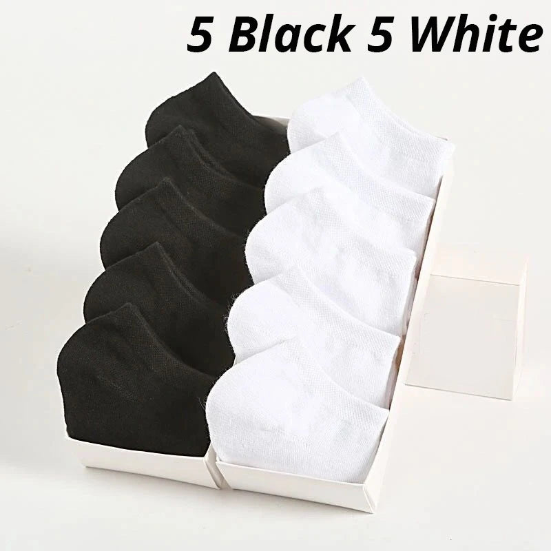 10 Pairs Men's Polyester Boat Socks New Style Black White Grey Business Men Stockings Soft Breathable Summer for Male