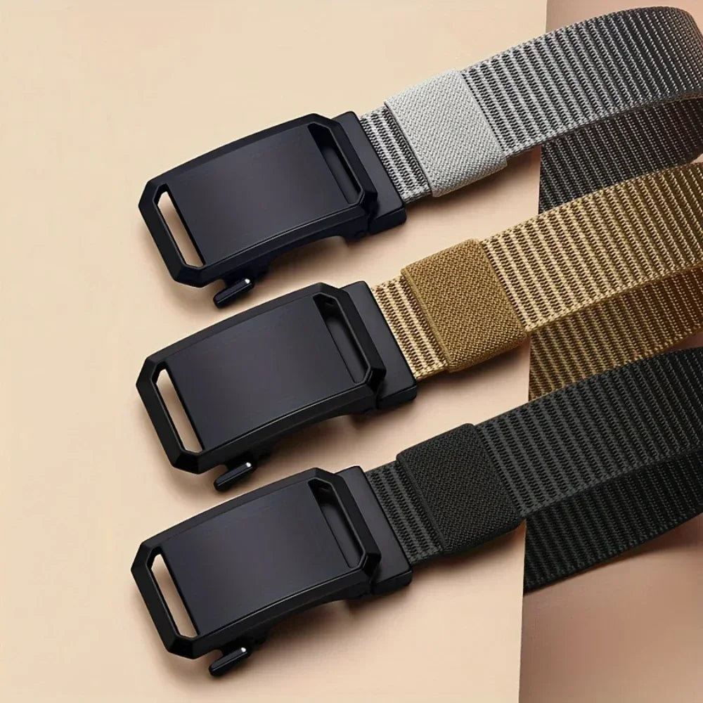 Quick Release Belt Automatic Buckle, Tactical Military Canvas Webbing for Men, Durable Outdoor Workwear Training Pants