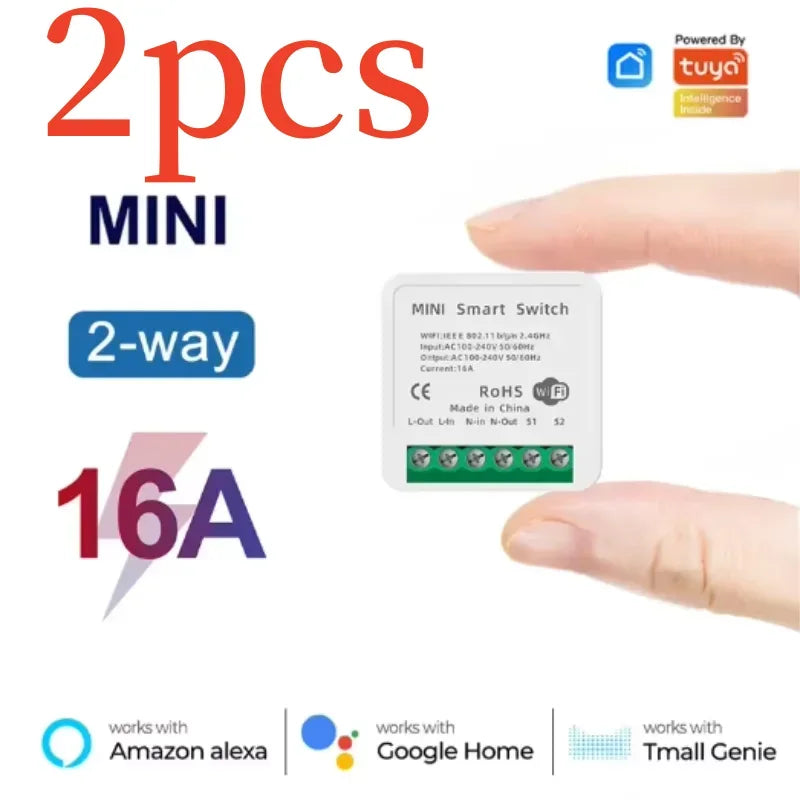 16A Tuya Smart WiFi Switch 2-Way control DIY Switch Circuit Breaker Module App Voice Control Alexa Google Smart Home Automation
