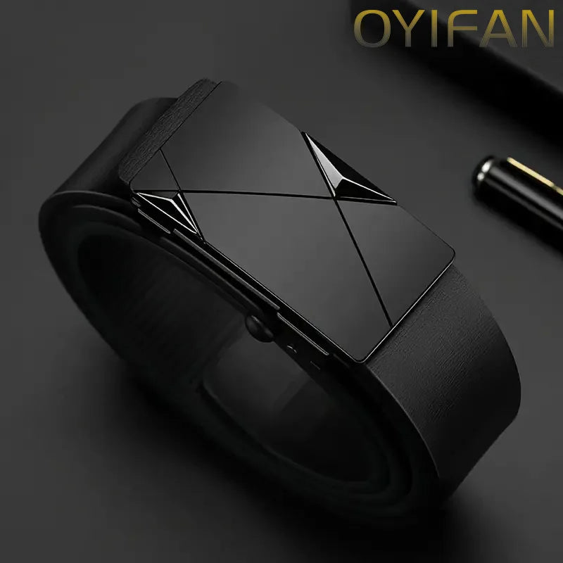 Men's Leather Belt Fashion Automatic Buckle Cowskin Male Belts Luxury Designer Black belt 110-160cm Plus Size Jeans Belt