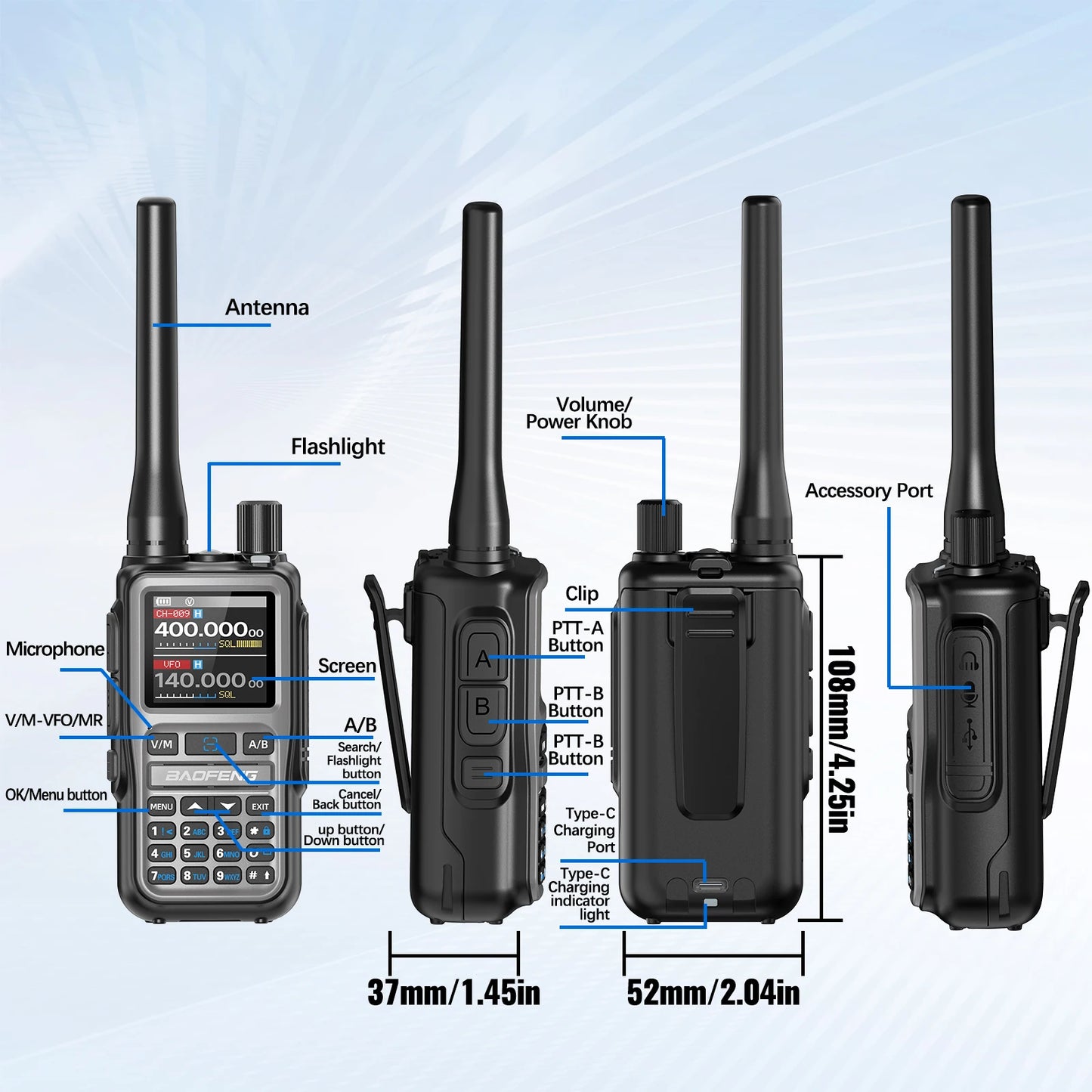 BAOFENG UV-5R Mini Walkie Talkie Multi Band Bluetooth Programming Wireless Copy Frequency 999CH AM FM Long Range Two Way Radio - Shoppiline