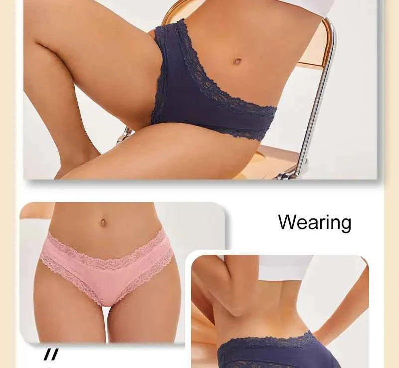 5PCS/Set Women Lace Seamless Cotton Panties Sexy Brazilian Pants Ribbed Breathable Girls Underwear Soft Plus Size Lingerie S-XL