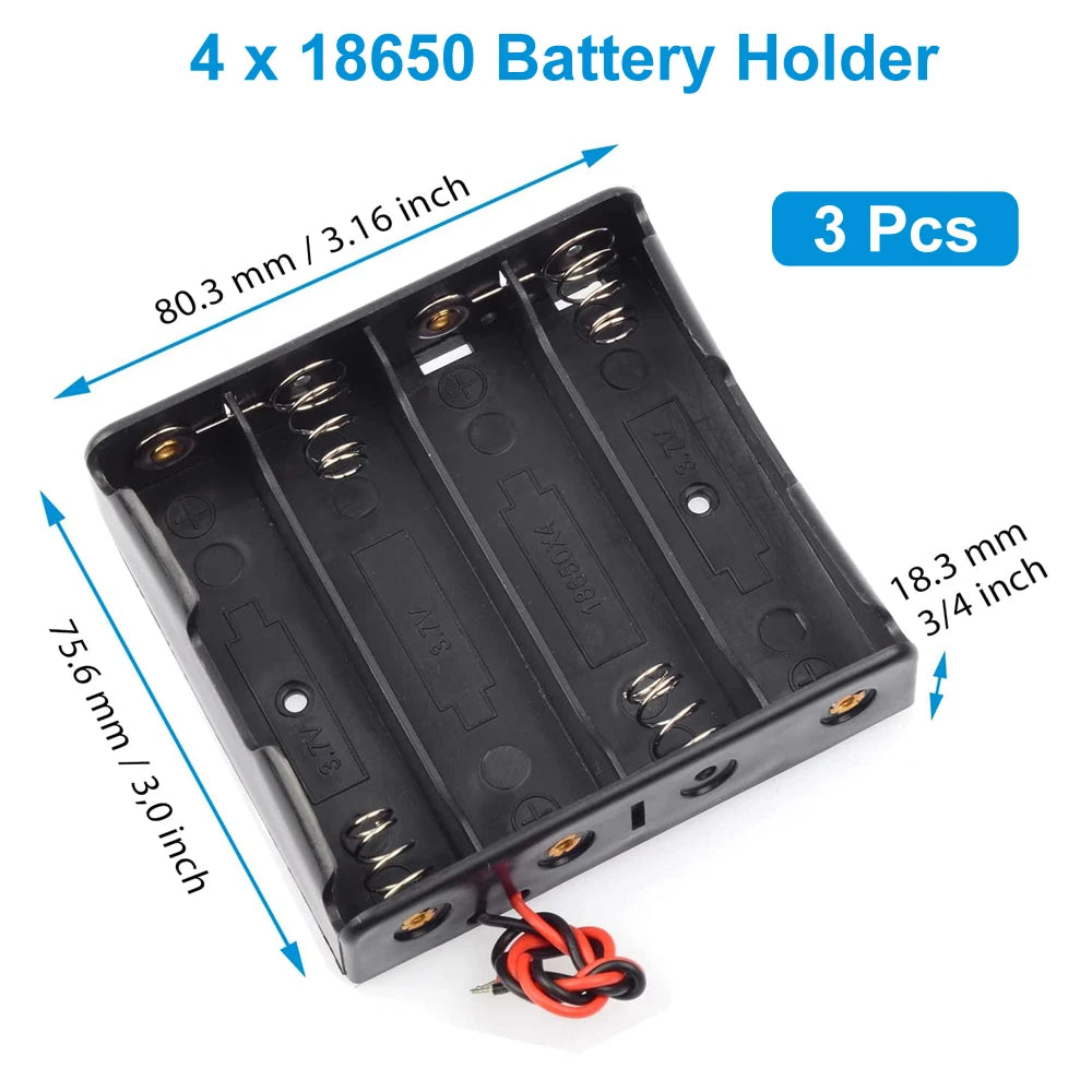 3pcs 18650 Battery Holder with Wire 3.7V,7.4V, 11.1V, 14.8V 18650 Battery Holder Box for Battery storage charging