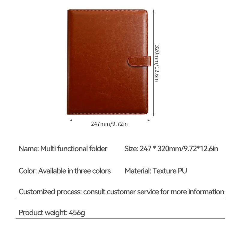 1Pc Texture PU Leather Multi-Functional Folder A4 Clip Pen Holder Card Slots - Business Office Meeting Organizer for Bank/Sales - Shoppiline