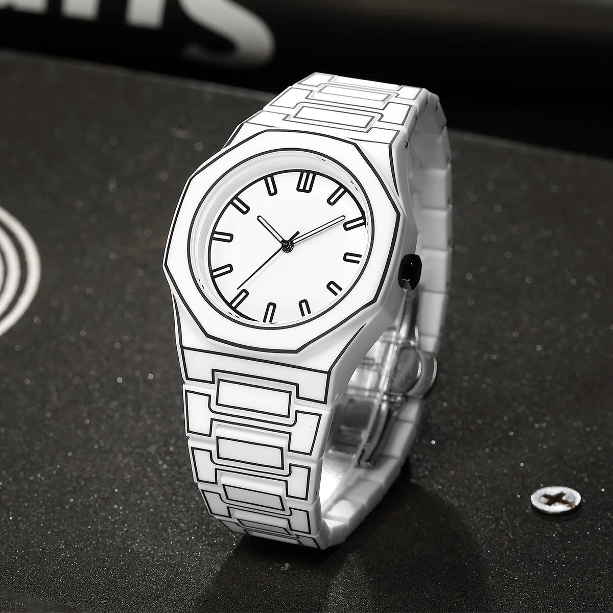 2025 Neue kreative Herren-Silikonuhr VA VA VOOM Marke Quarzuhrwerk Kreative Linien Freizeit Outdoor Sport Schwarz Armbanduhren