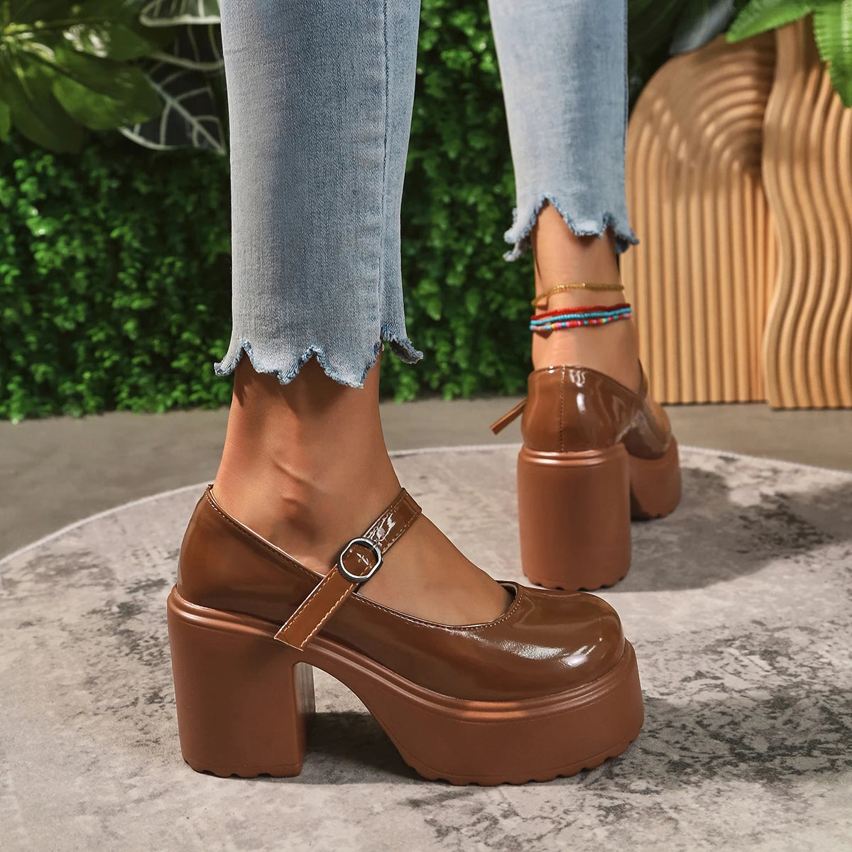 Schwarze Super High Heels Mary Jane Schuhe Damen 2026 Goth Chunky Plateaupumps Damen Übergröße Knöchelschnalle Party Lolita Schuhe 42