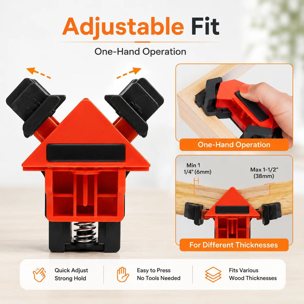 Right Angle Clamp, 90 Degree Corner Clamp, Picture Frame Glass Holder, DIY Woodworking Hand Tool for Furniture Fixing