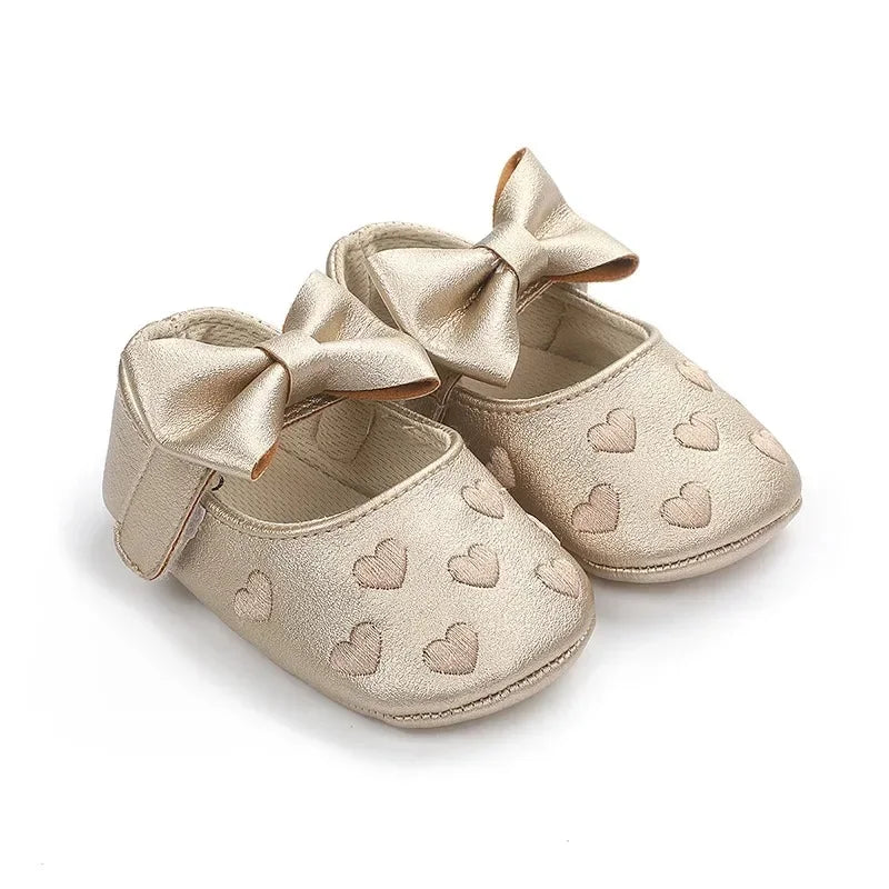 Baby-Mädchen Lauflernschuhe für drinnen 0-18 Monate, weiche Baumwollsohle, rutschfest, mit Schleifenstickerei, Klettverschluss-Schühchen