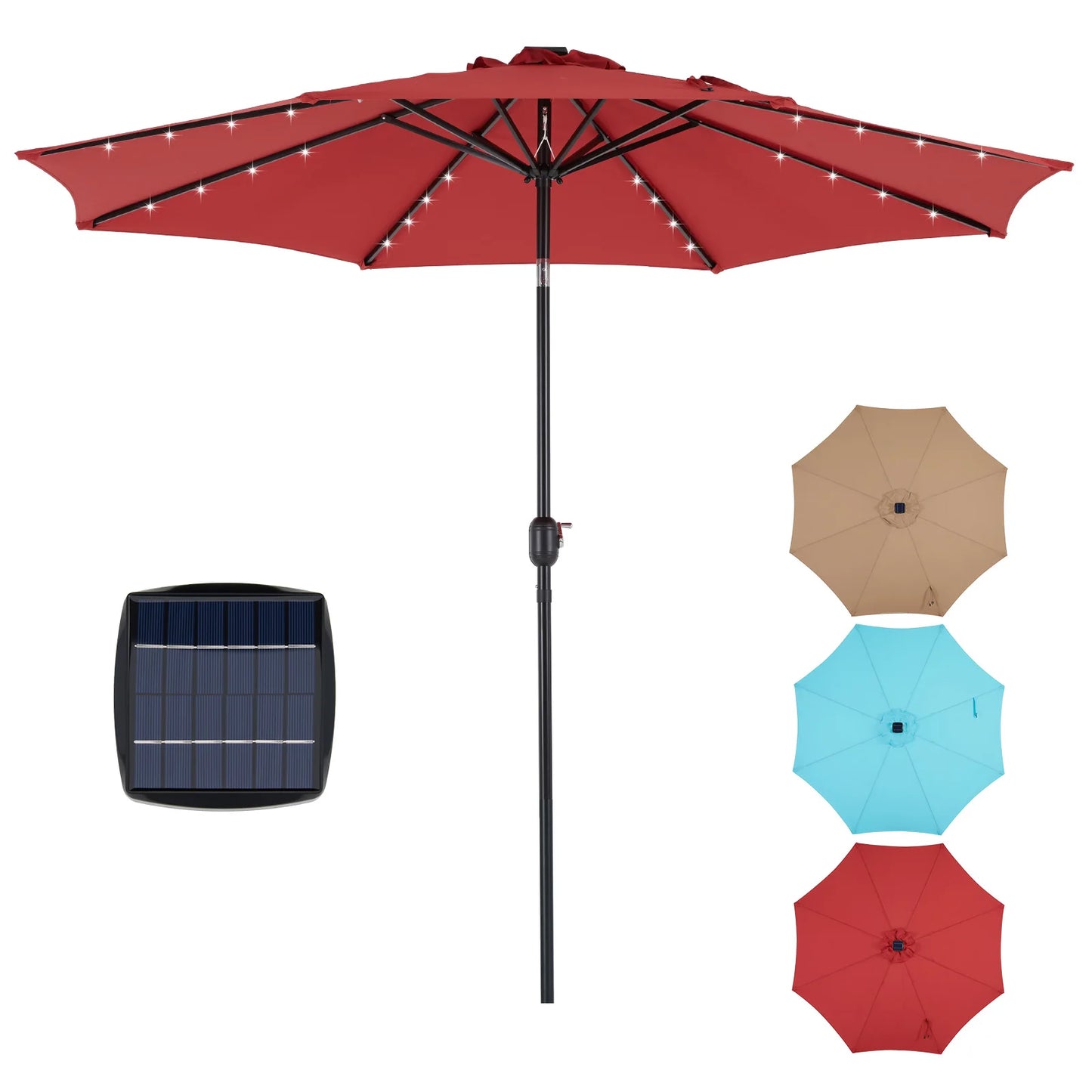 JHK 3m Solar-Sonnenschirm mit 32 LED-Leuchten, UV-beständiger Gartenschirm mit Neigungs- und Kurbelfunktion für Garten und Terrasse